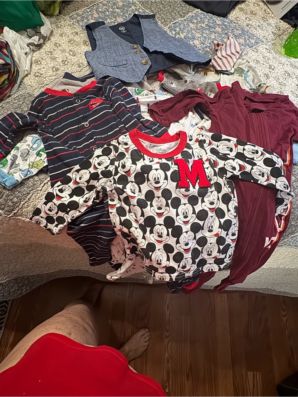 Disney Mickey Mouse Multi-Face Pajama Top with Red Trim
